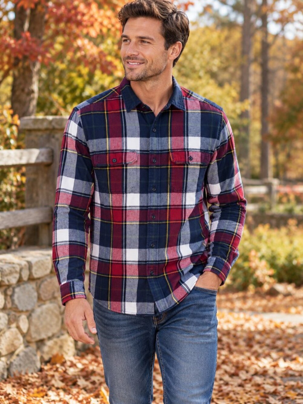 AMERICAN EAGLE OUTFITTERS Flannel Shirt Collared Button-Up Navy Plaid NWOT M